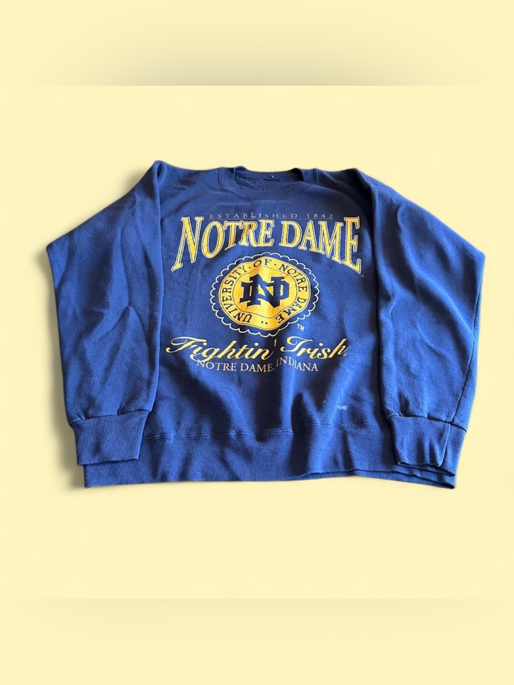 Vintage Notre Dame Fighting Irish Sweatshirt Men’s L Navy Blue Heavyweight